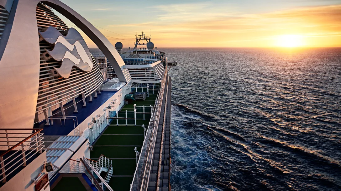 Emerald Princess top deck at sunset