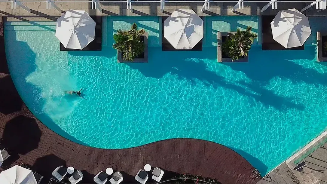 Taumesina Island resort Samoa pool birds eye view