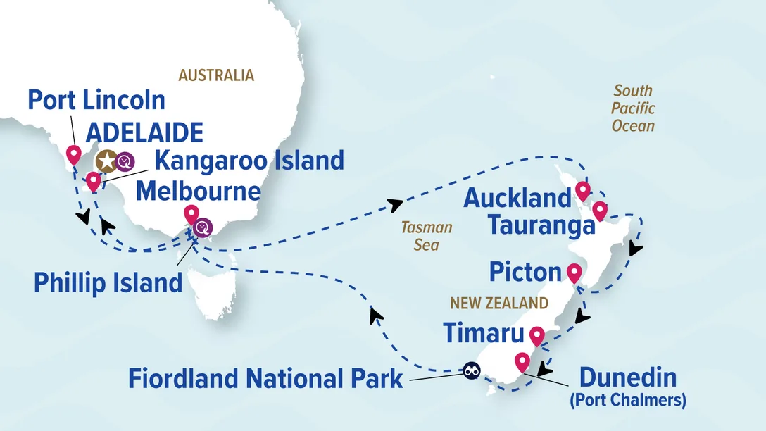 Map Australia NZ roundtrip Adelaide